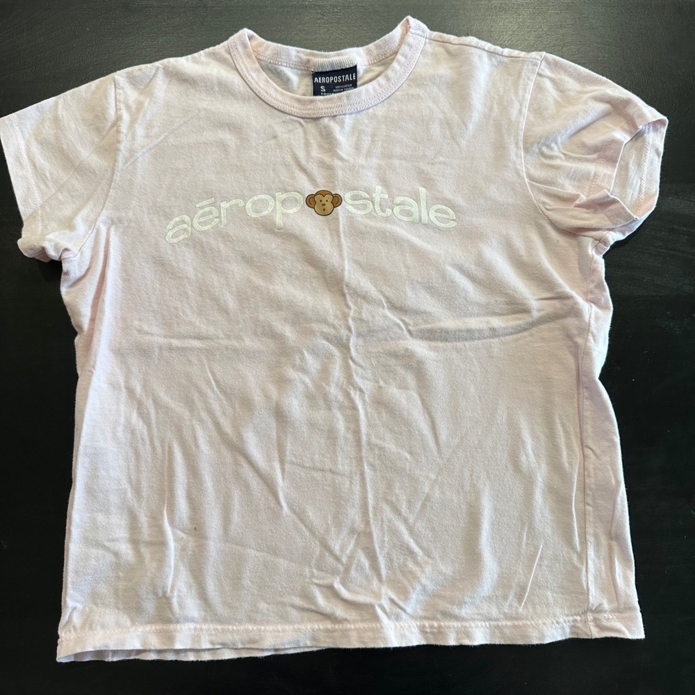 Aeropostale Pink Monkey Graphic T-Shirt Y2K Vintage Style Small Tomboy Baby Tee